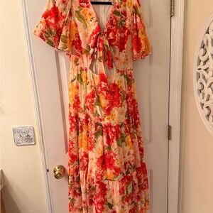 Flying Tomato Red and Orange Floral Maxi Dress
